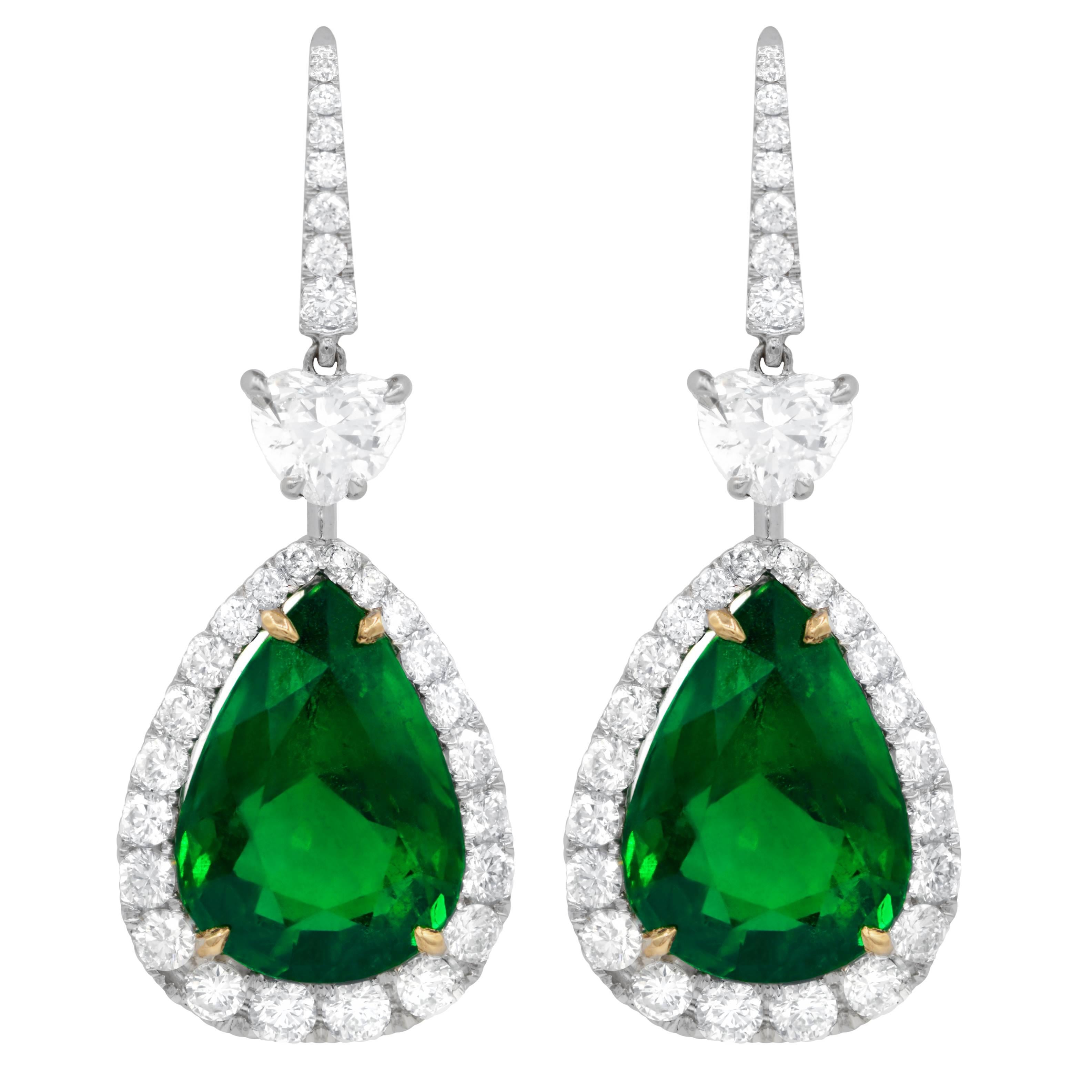Diana M. GIA Certified Green 15.34 Carat Emerald Drop Earrings 