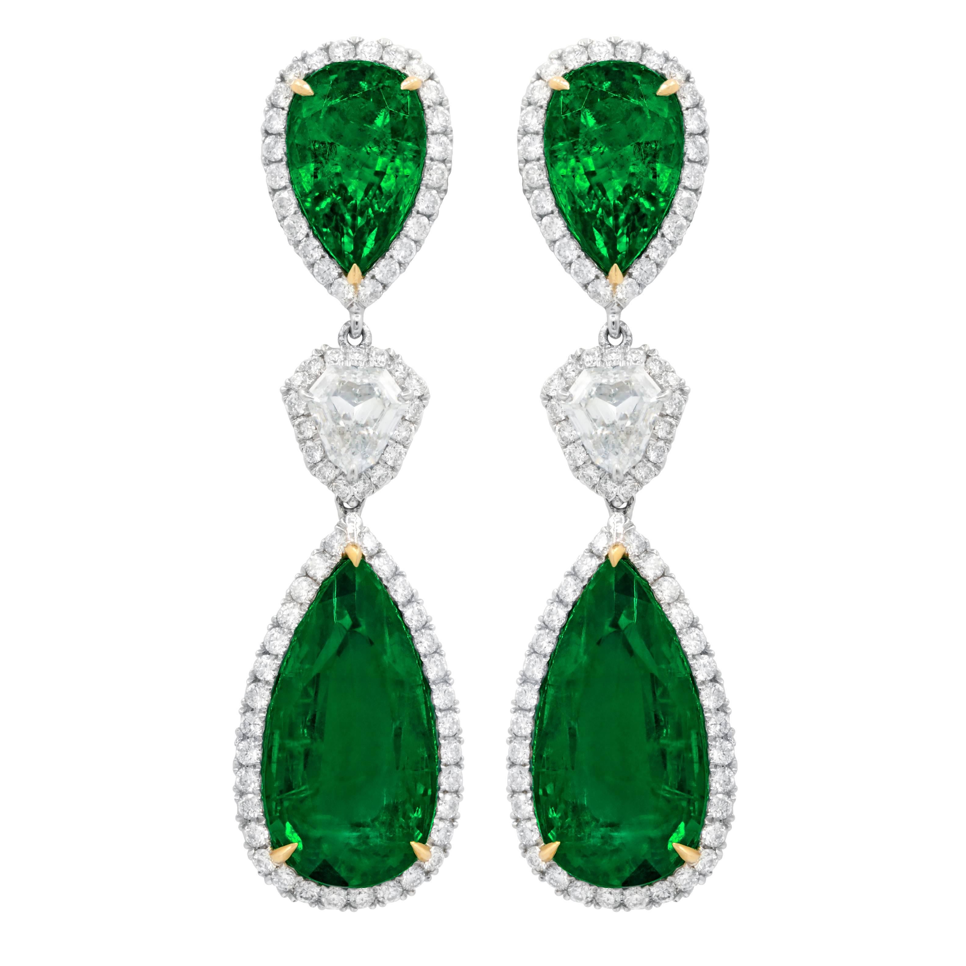 Platinum Drop Earrings with 21.41 Carat of GIA Certified Green Emeralds