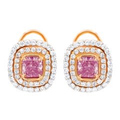 GIA Certified 3.30 Carat TDW Fancy Pink Diamond Stud Earrings