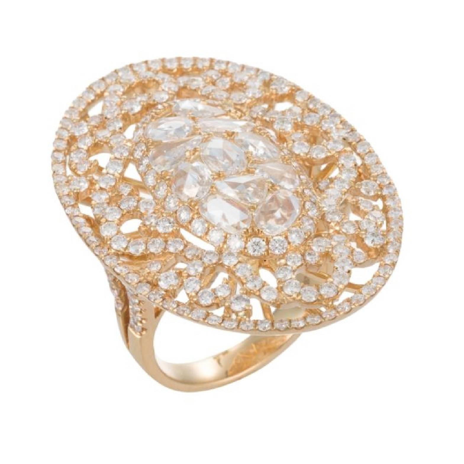 European Cut Diamond Ring in Yellow Gold For Sale