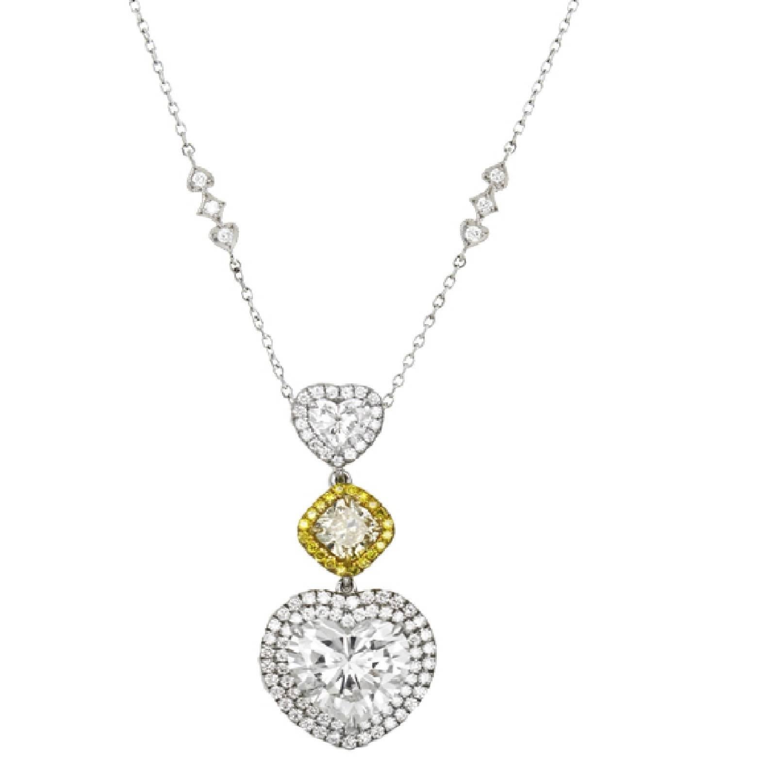 Heart Drop Diamond Necklace GIA Certified For Sale