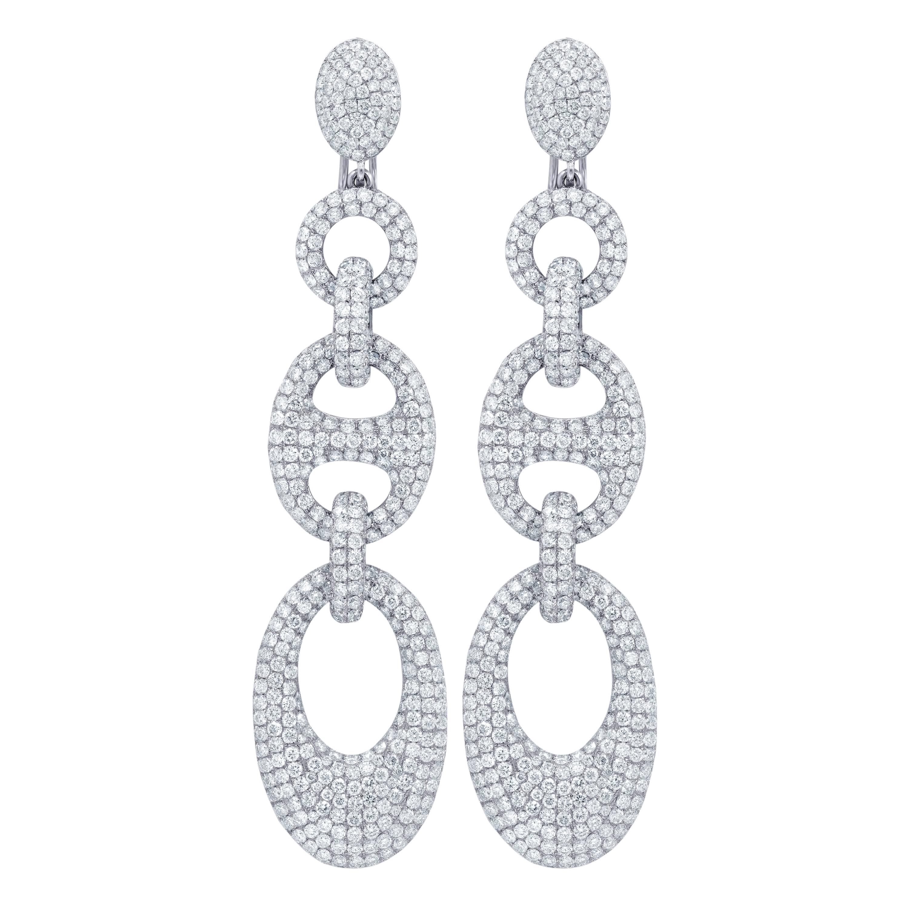 Diana M 18 Kt White Gold 20 Cts Diamond Pave Linked Earrings For Sale