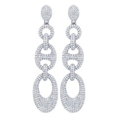 Diana M 18 Kt White Gold 20 Cts Diamond Pave Linked Earrings