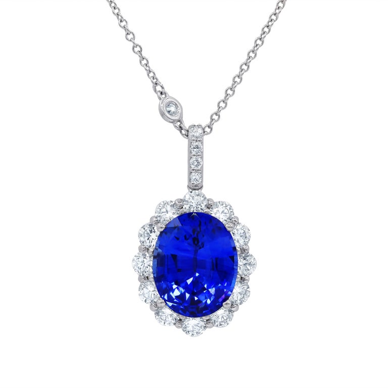 Certified 7.08 Carat Sapphire and Diamond Pendant For Sale