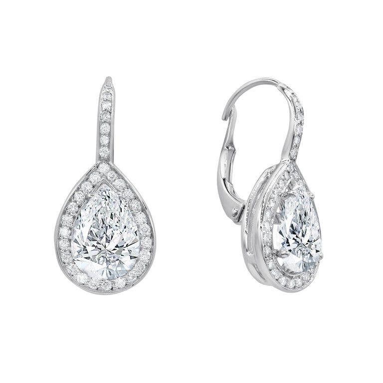 3 21 Carat Pear Shaped Diamond Drop Earrings For At 1stdibs 3 21 Carat Pear Shaped Diamond Drop Earrings For