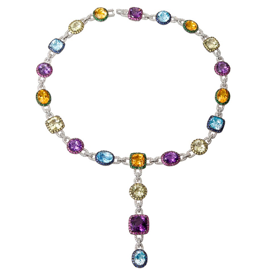 Multicolor Gems Diamond Necklace For Sale