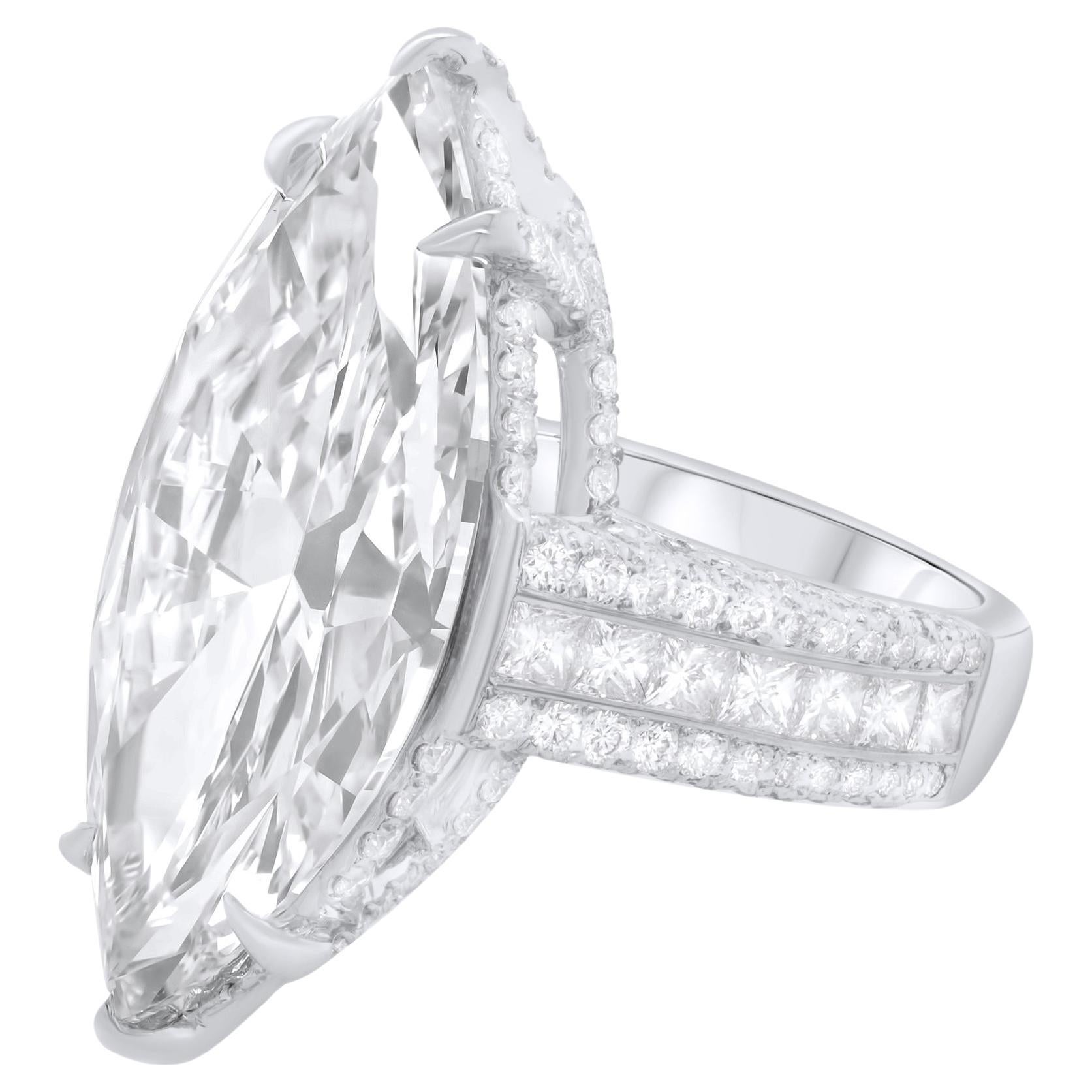Diana M. 19.85 Carat Marquise Cut Flawless Diamond Ring For Sale