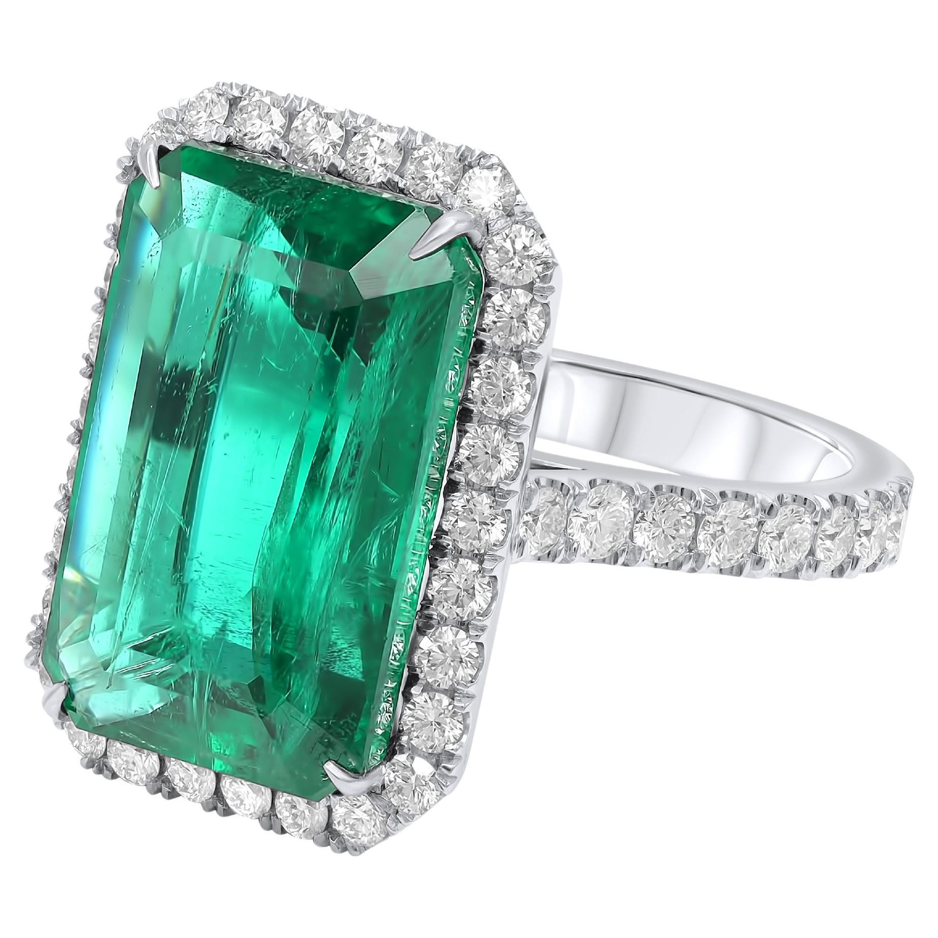 Diana M.Platinum emerald diamond ring featuring a 10.07 ct natural emerald