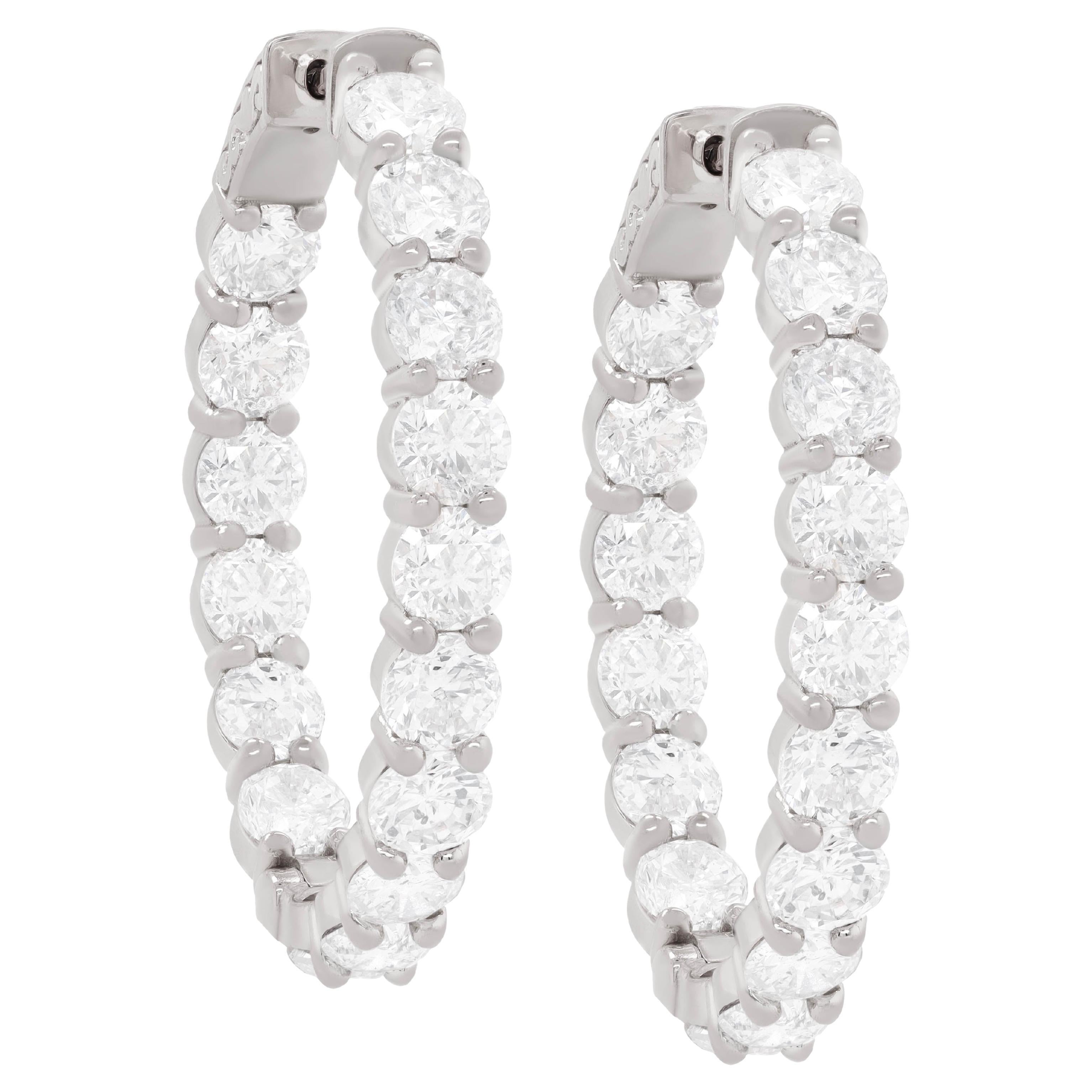 Diana M. 18 kt white gold, 1.00" inside-out hoop earrings adorned with 9.35 cts  For Sale
