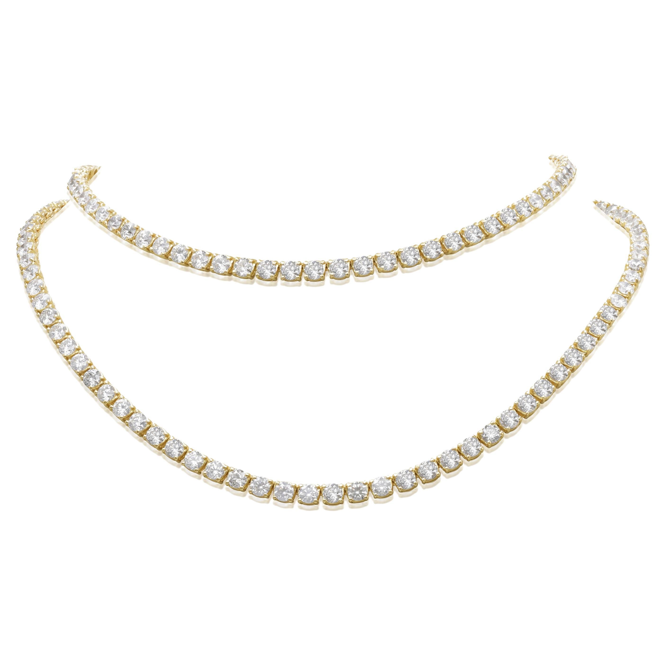 Diana M.Custom 50.00 Cts Diamond Opera Length Riviera 18k Yellow Gold Necklace For Sale