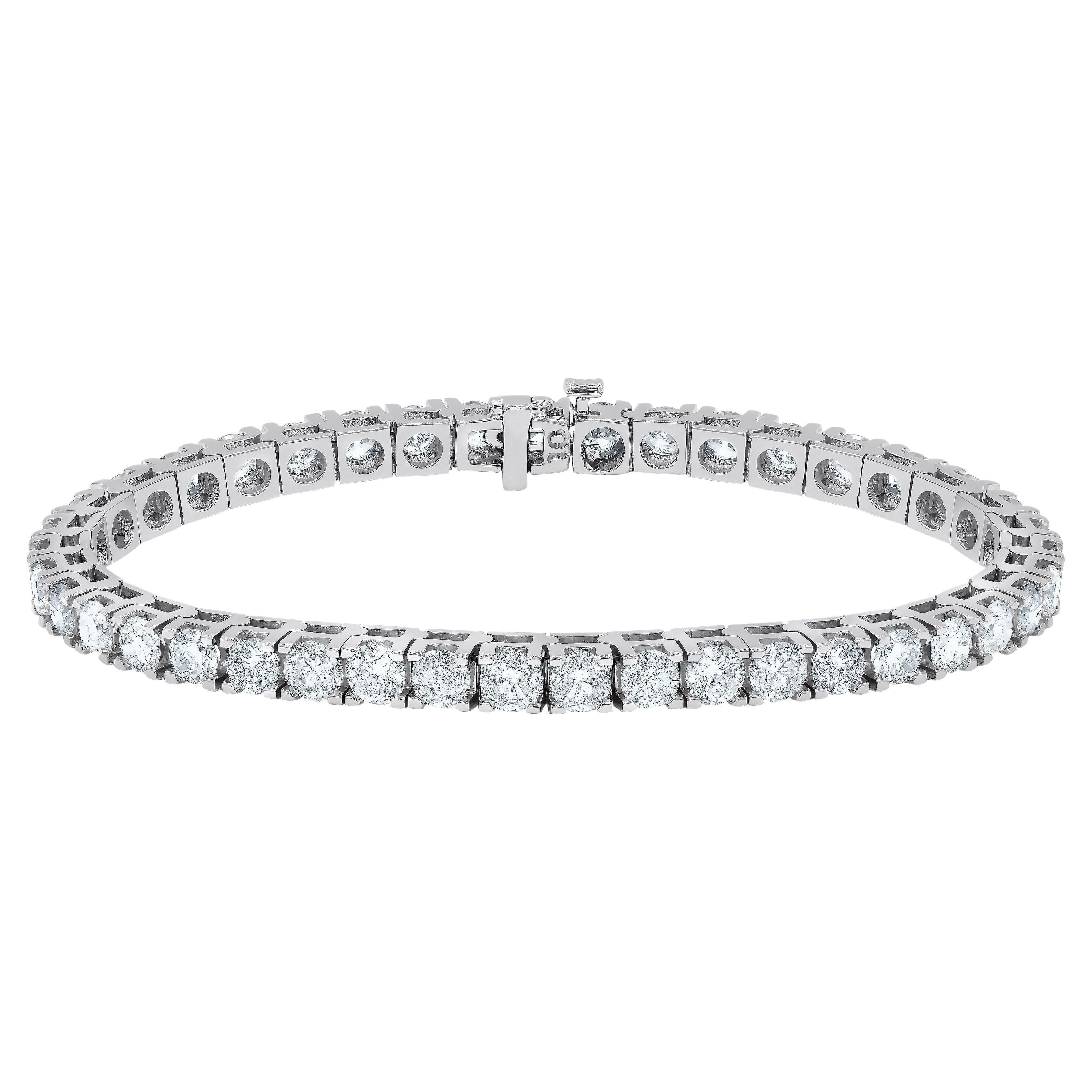 Diana M. 14 Karat Weißgold Diamant-Tennisarmband aus Diamanten mit 8,00 Karat runden Diamanten im Angebot