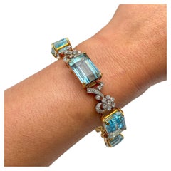 Diana M. Vintage Aquamarine & Diamond Bracelet, 18k Natural No Heat