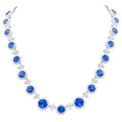 Diana M. one of a kind No Heat Sapphire Necklace 45ct Sapp and 12cts FG VS Diam