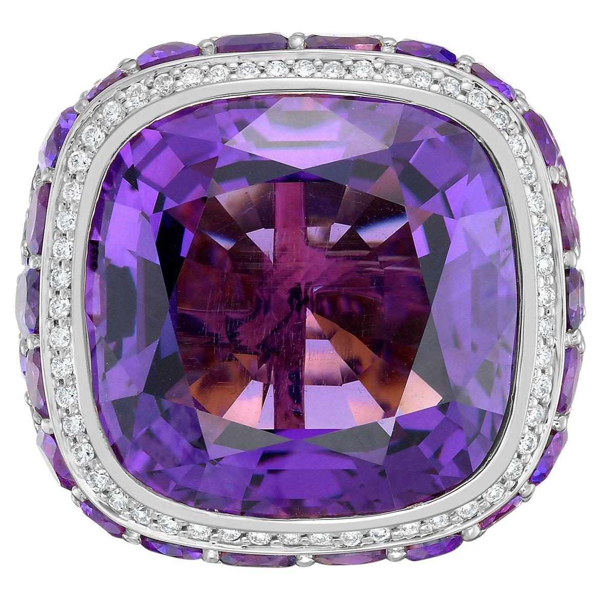 Anello Diana M. I. in oro 18kt a cuscino con ametista e diamanti da 51 carati