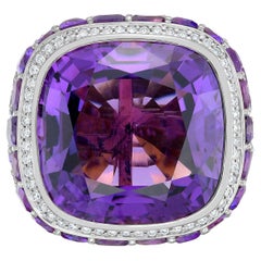 Diana M 18kt Gold Cushion 51cts Amethyst & Diamond Ring