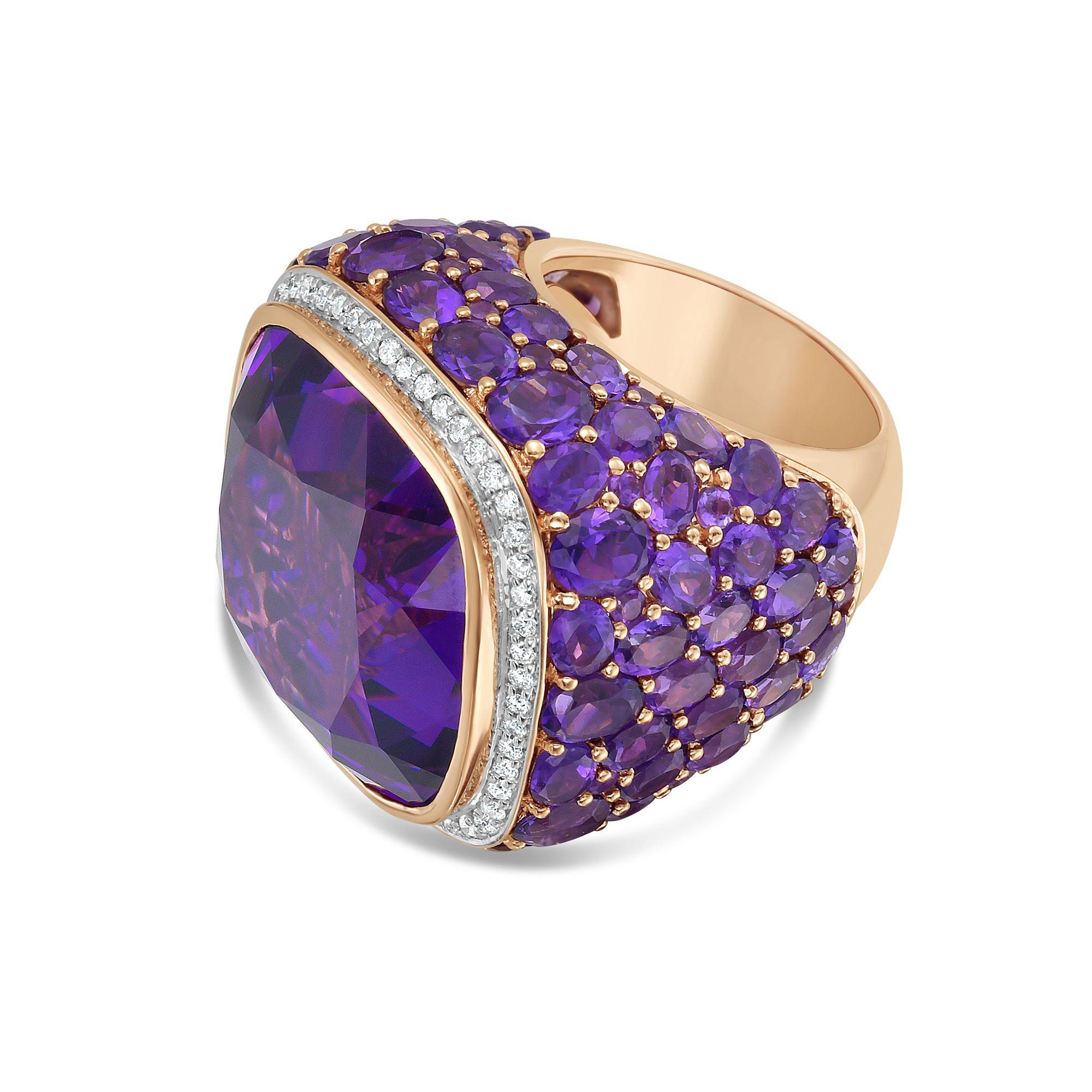 Anello Diana M. I. in oro 18kt a cuscino con ametista e diamanti da 51 carati in vendita 1