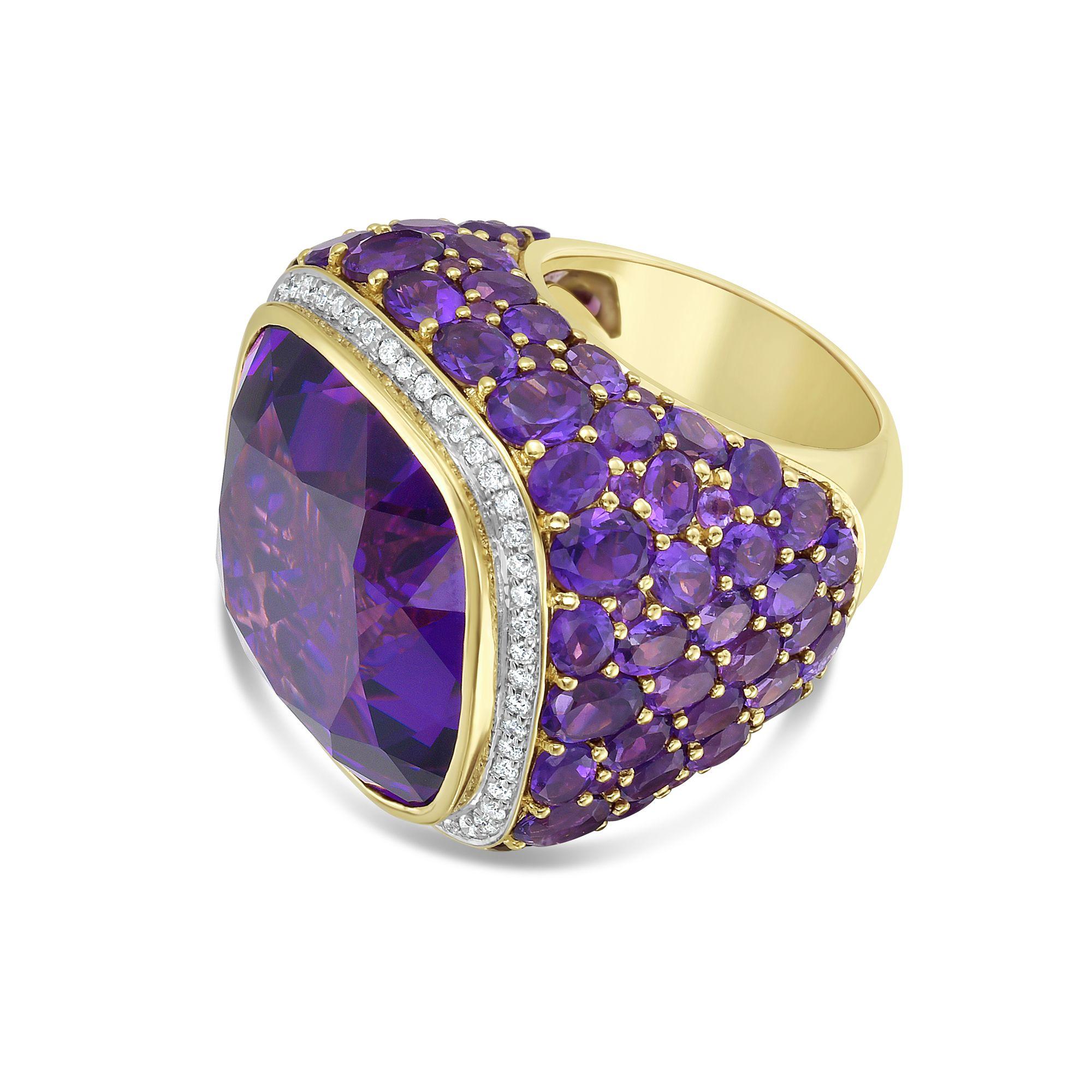 Anello Diana M. I. in oro 18kt a cuscino con ametista e diamanti da 51 carati in vendita 2
