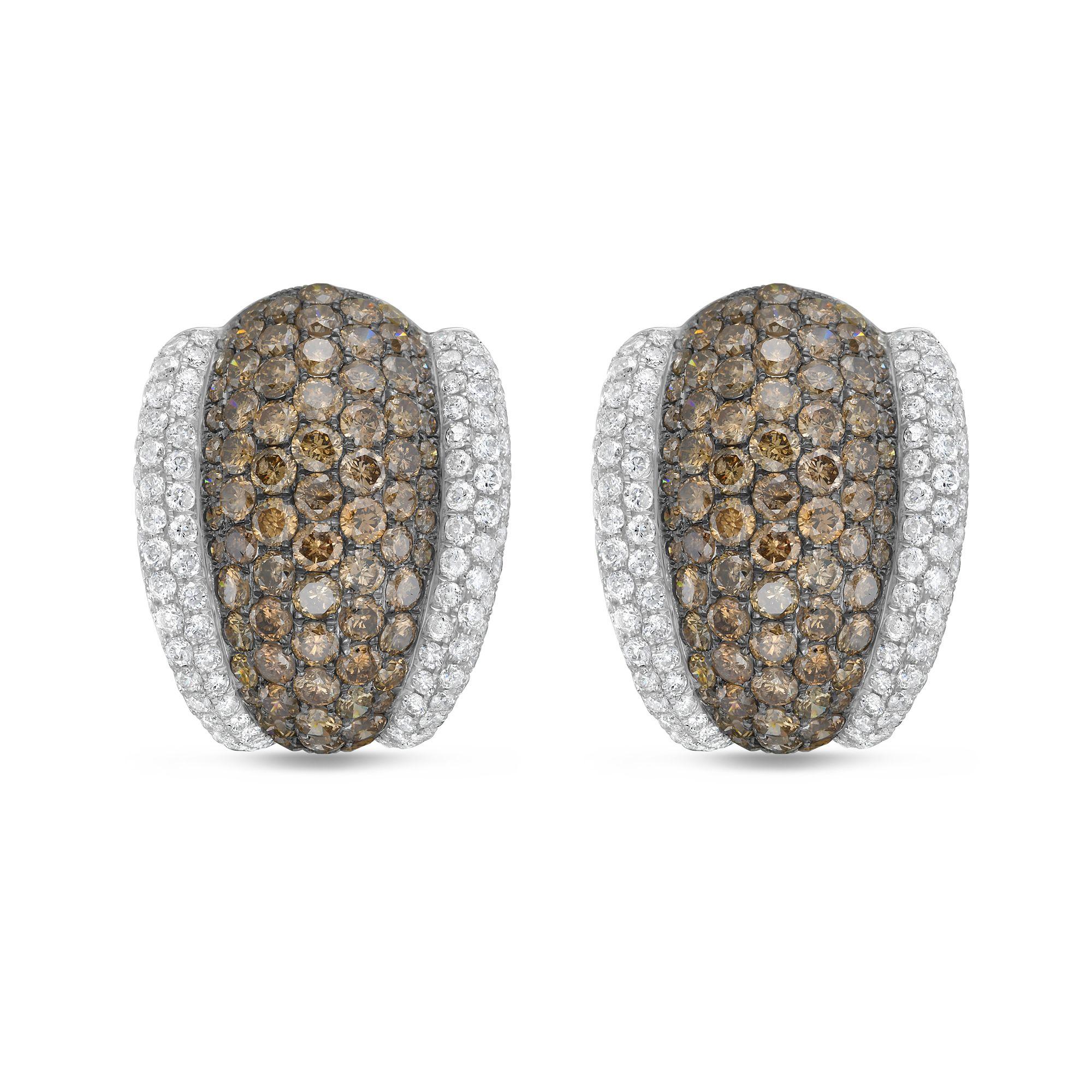 Taglio rotondo Orecchini Diana M 9,54cts con diamanti bianchi e champagne in vendita