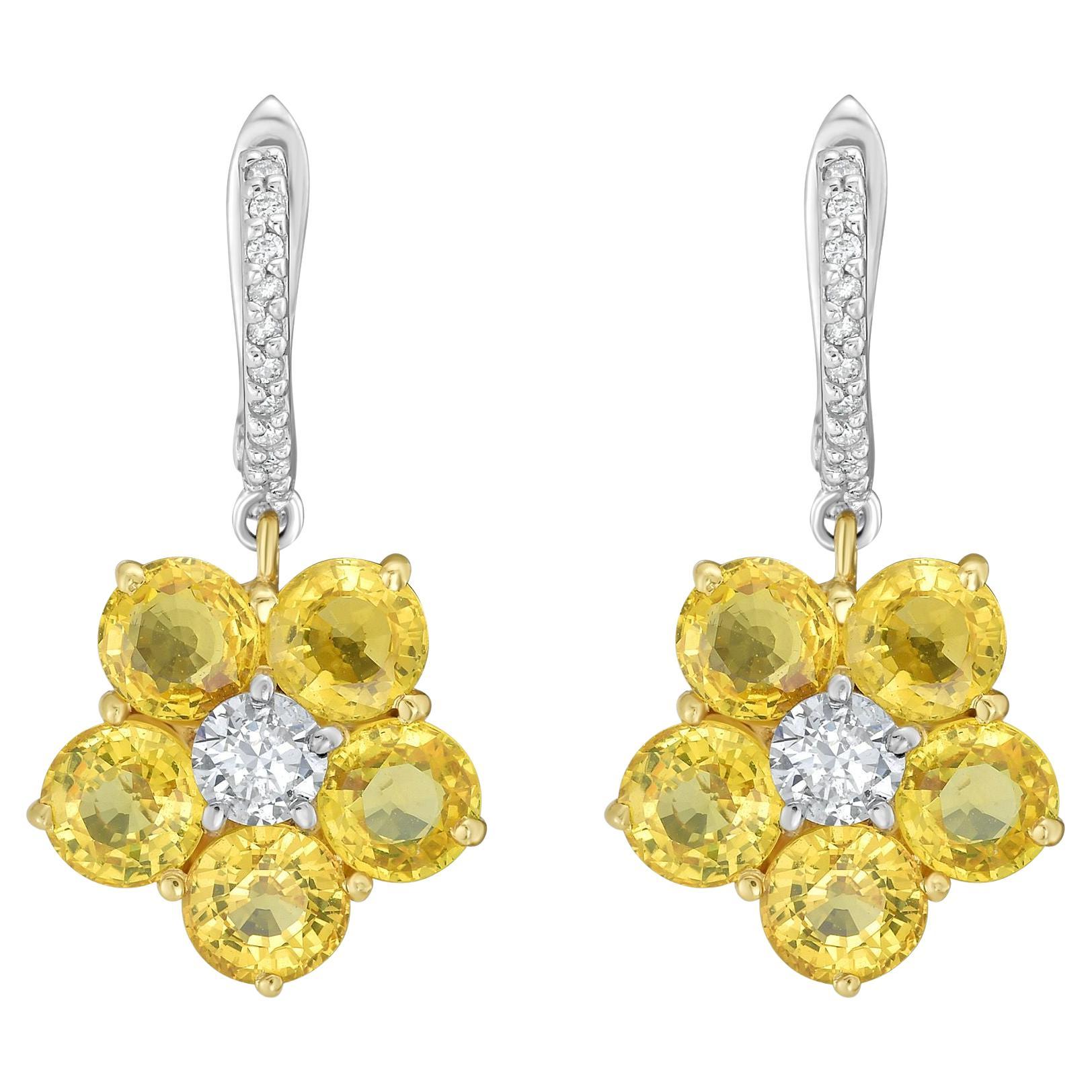 A&M Boucles d'oreilles Fleur de saphir jaune de 7,28cts et de diamant de 0,68cts en vente