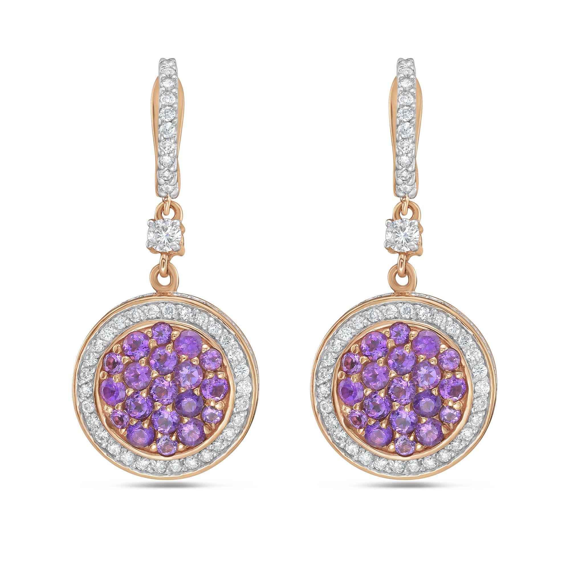 Moderno Diana M 1,41cts Ametista e 1,03cts Diamante Orecchini a goccia in vendita