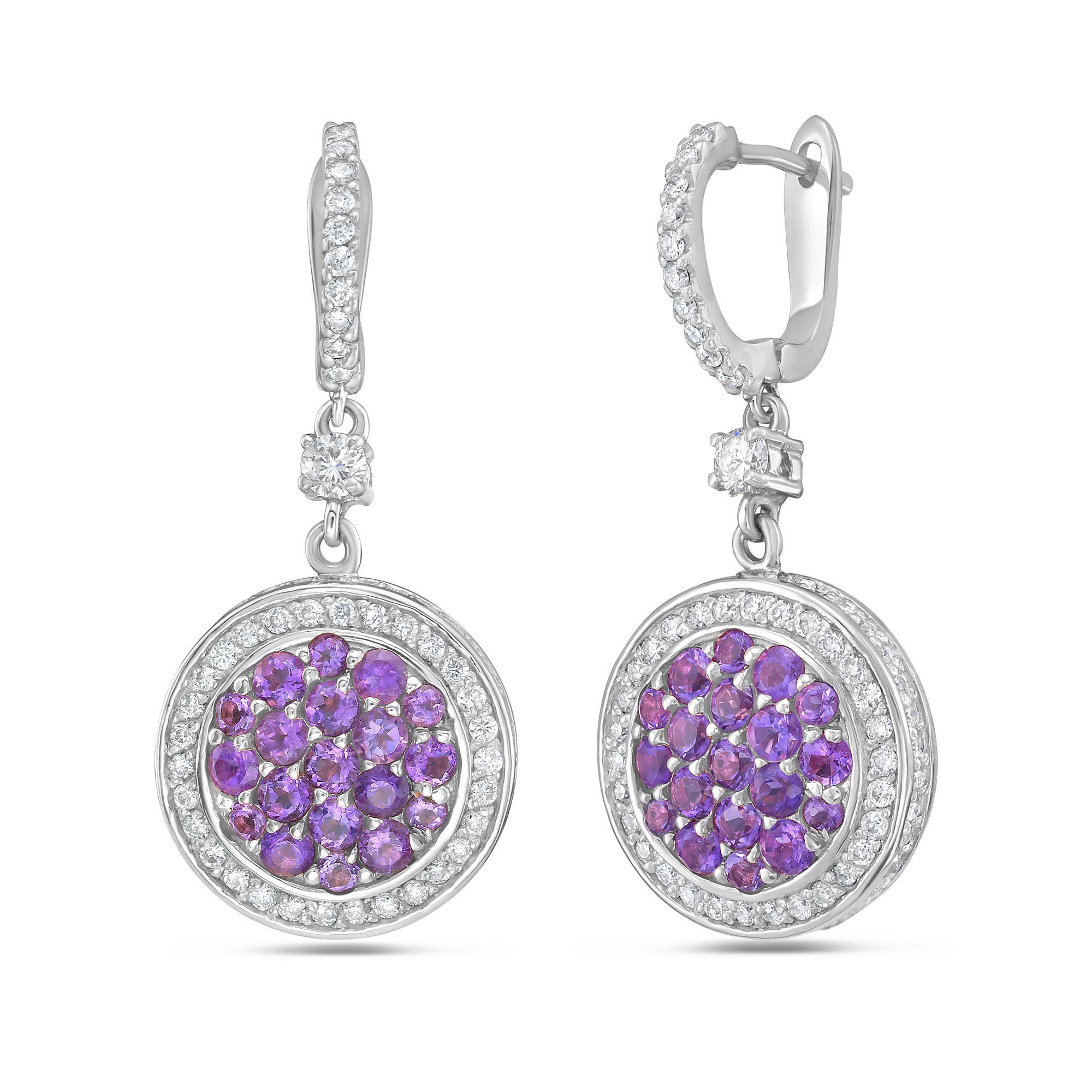 da uomo o donna Diana M 1,41cts Ametista e 1,03cts Diamante Orecchini a goccia in vendita
