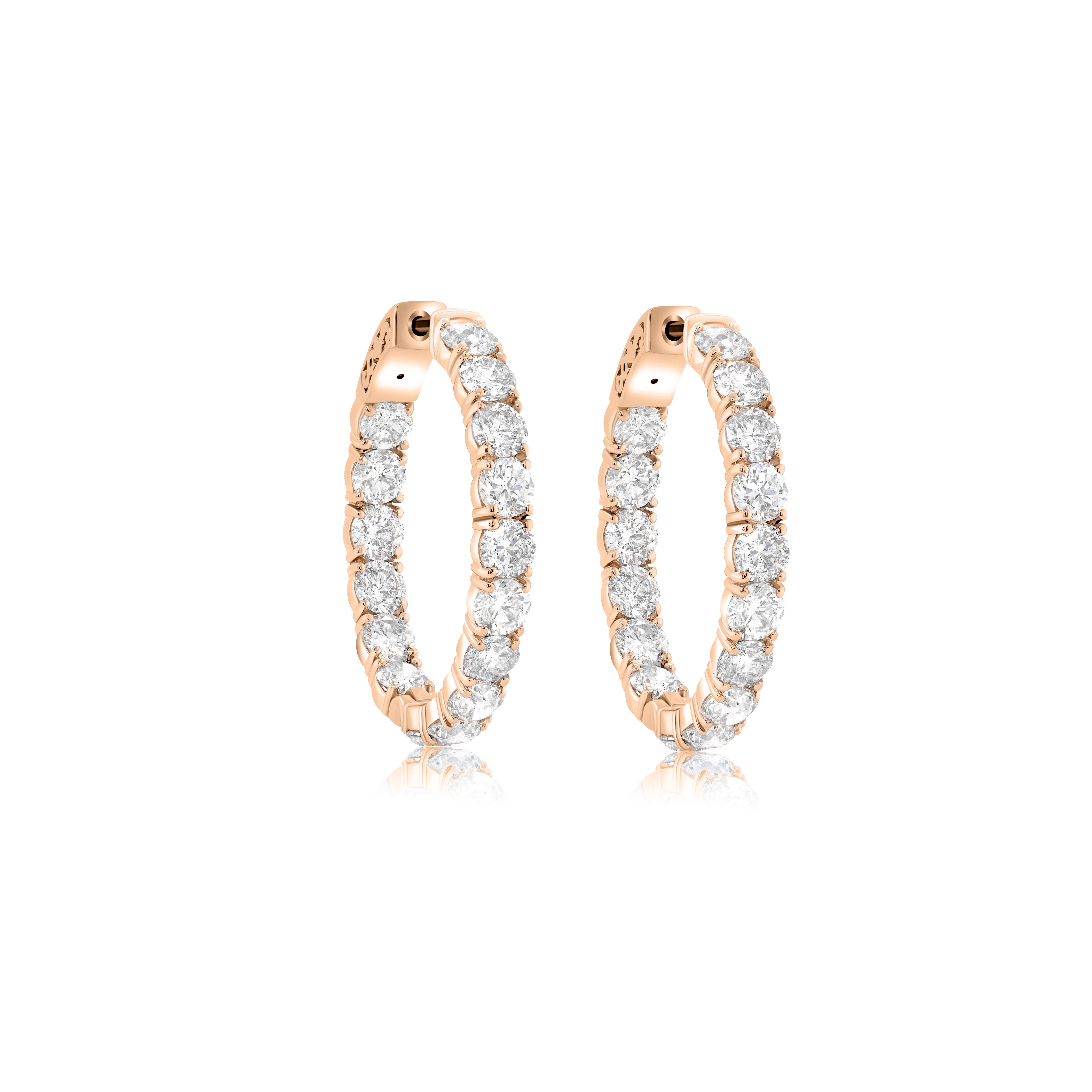 Taglio rotondo Diana M. I. Custom 9.50 carati. Orecchini a cerchio con diamanti in oro rosa 18 carati in vendita
