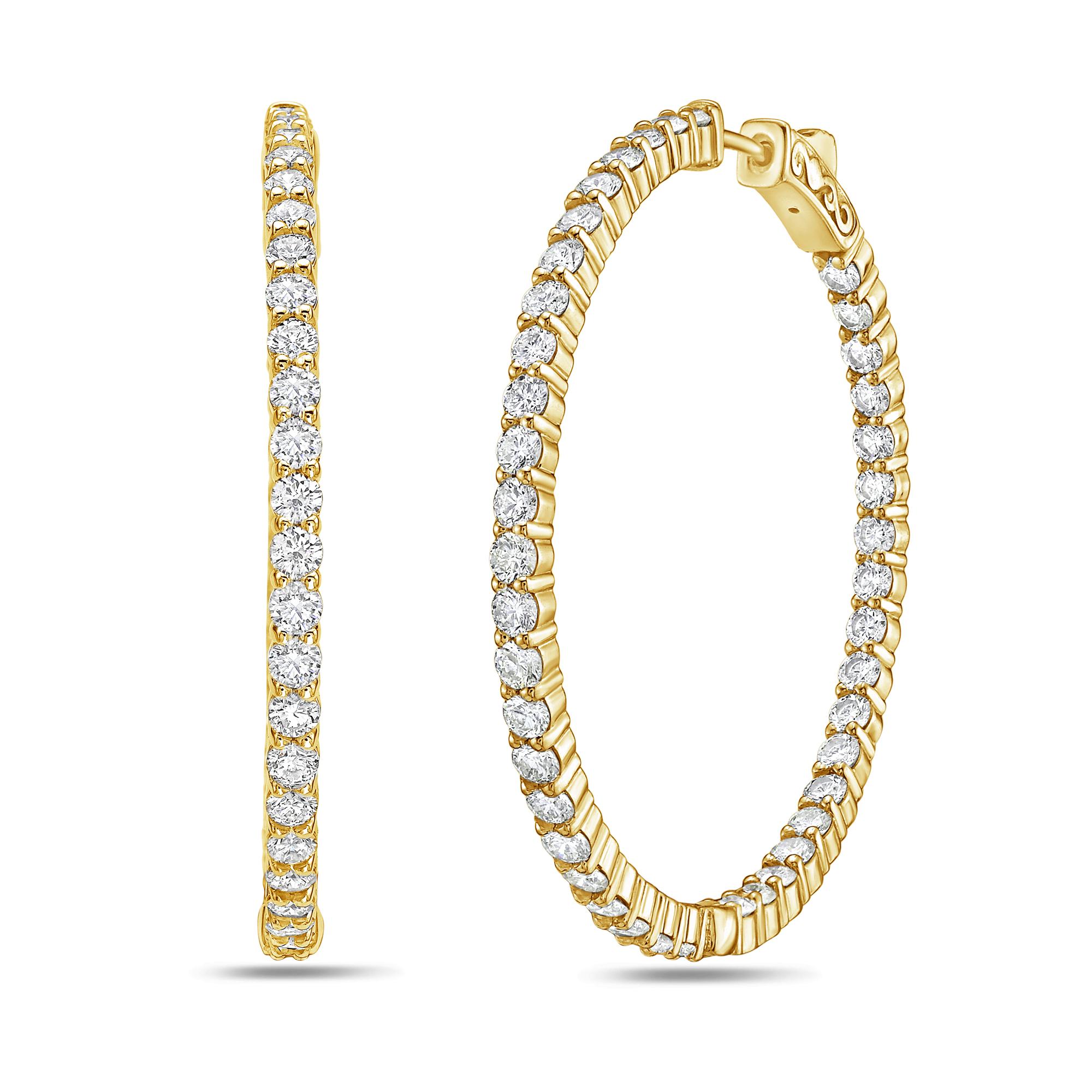Orecchino a cerchio con diamanti in oro giallo 14KT 5,00ct totale 42 pietre 1,5