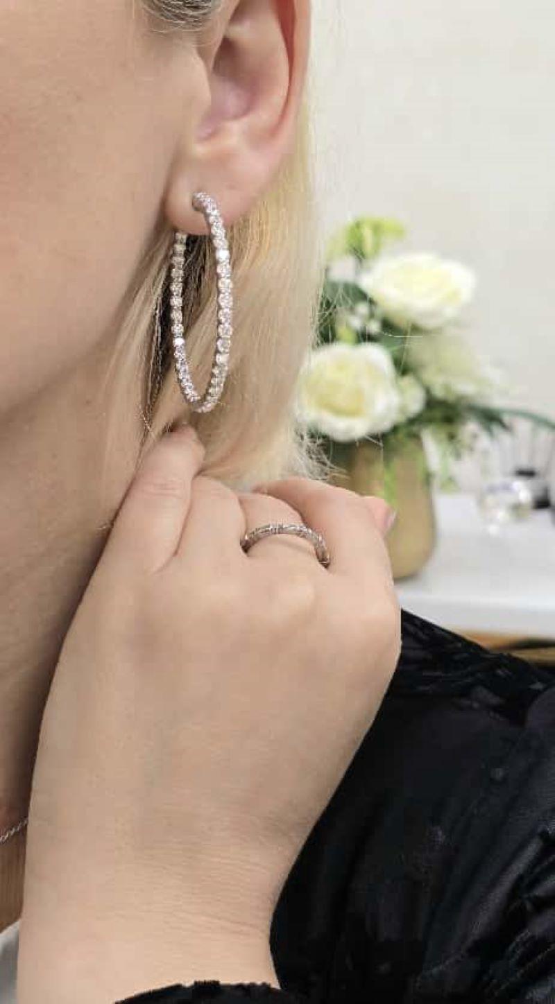 14-karätiges Weißgold, innenliegende runde Ohrringe mit 8,00 Karat runden Diamanten (78 Steine)