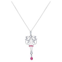 Antique Diana M. Custom 2.50 Cts. Rubies & Diamonds Pendant Necklace 18K Rose Gold