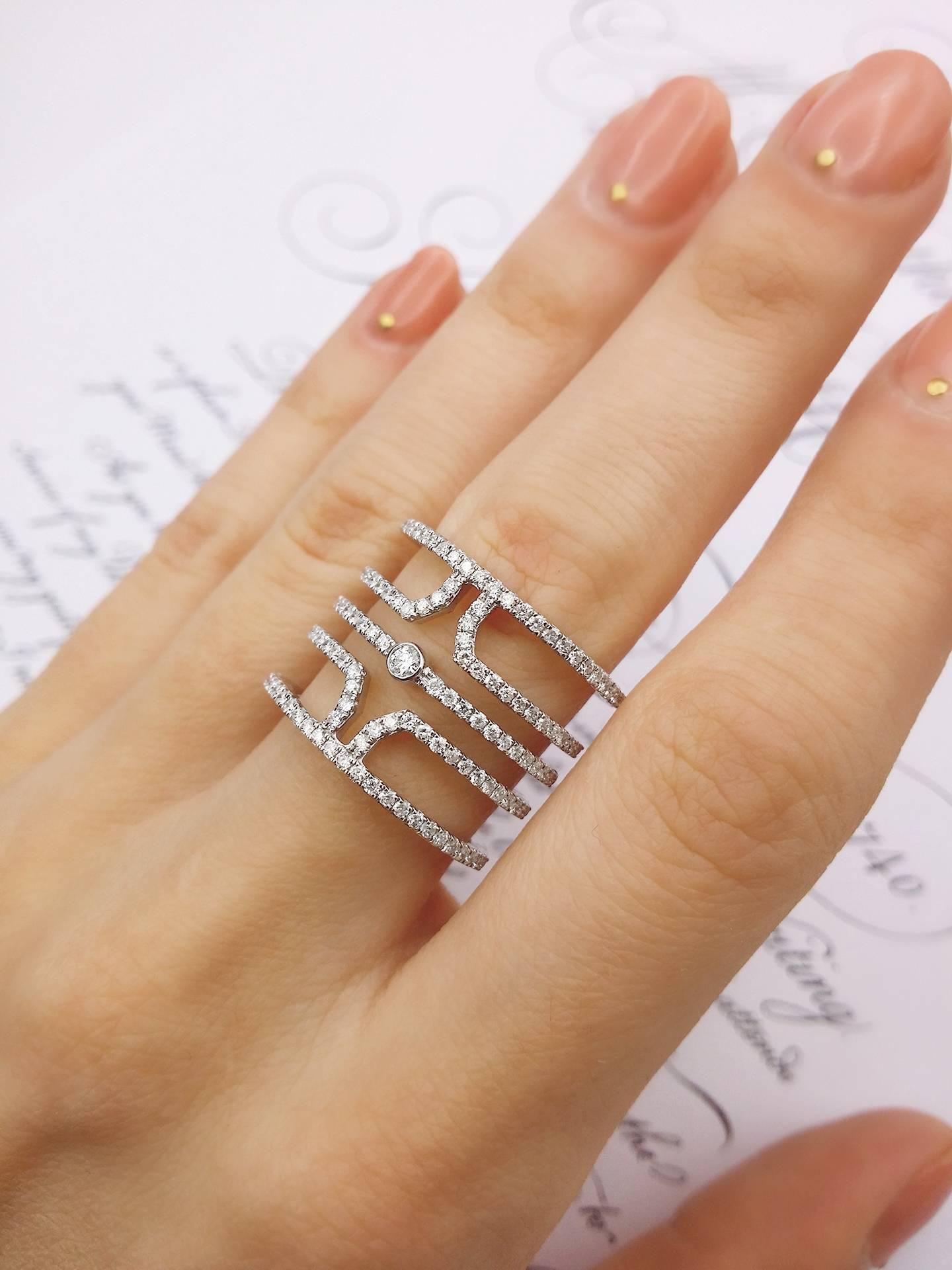 18 Karat White Gold Multi Row Diamond Ring For Sale 3