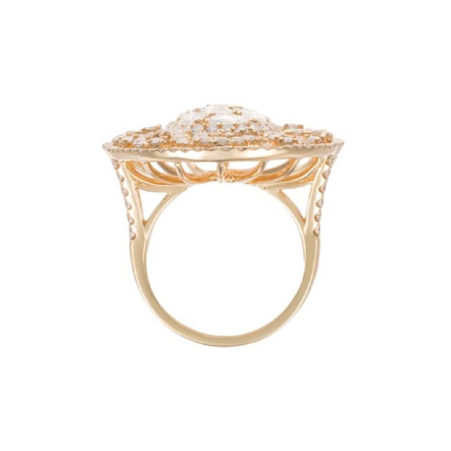 Rose Cut European Cut Diamond Ring in Yellow Gold For Sale