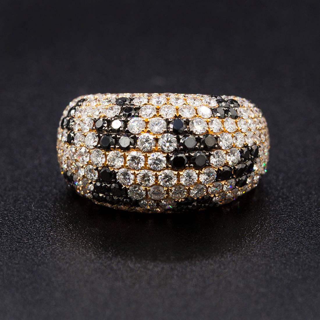 Women's 18 Karat Rose Gold Black and White Dome Diamond Ring