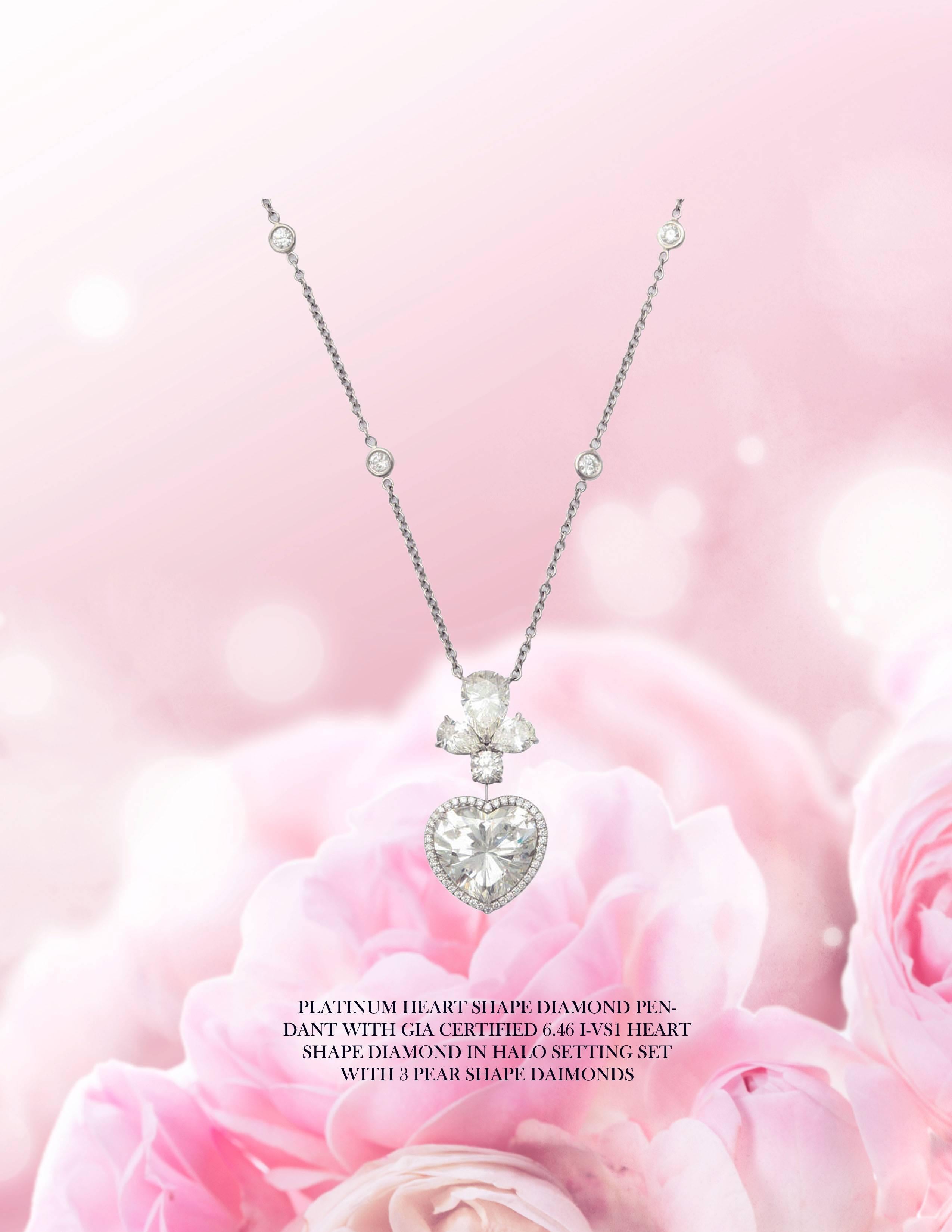 Heart Cut GIA Certified 6.46 Carats I-VS1 Heart Shape Diamond Pendant For Sale