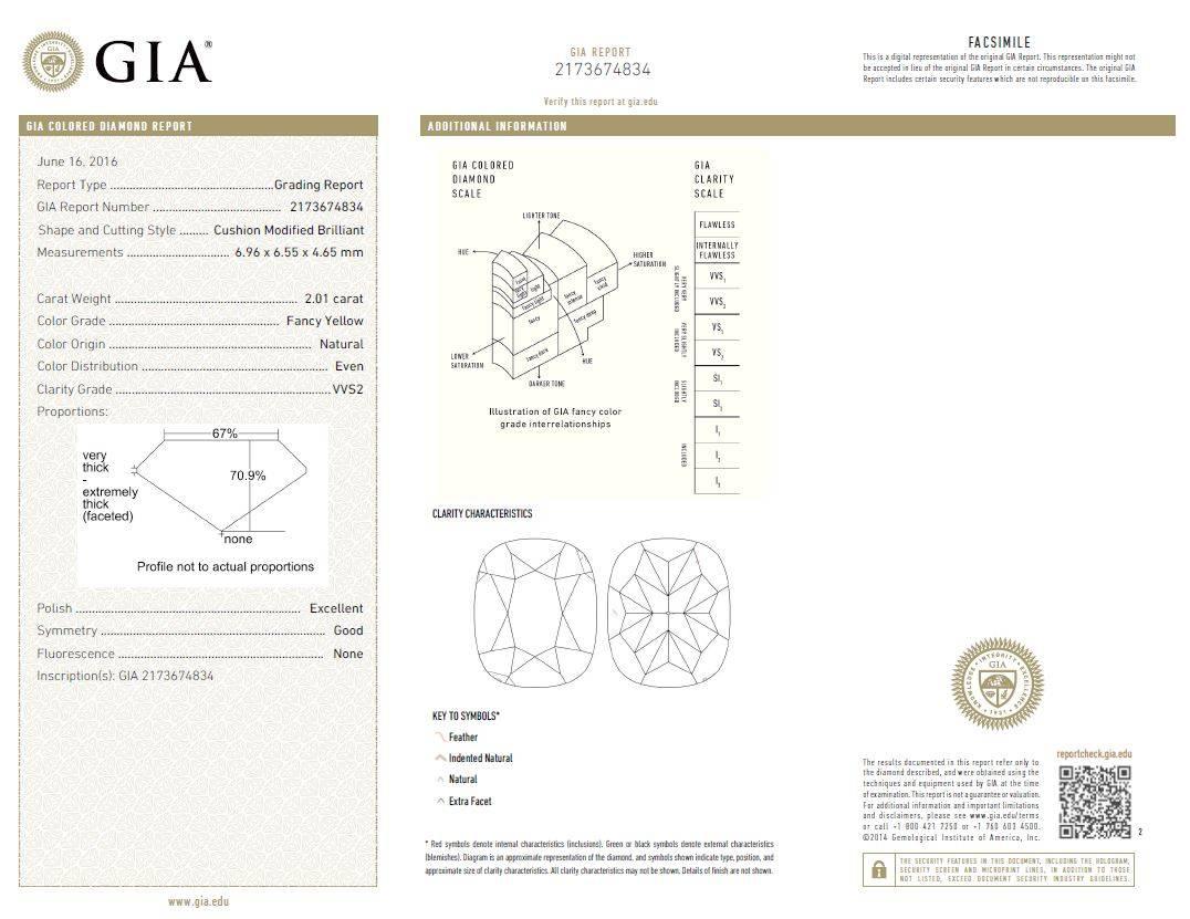 GIA-zertifizierte 4,01 Karat ausgefallene gelbe Diamant-Ohrringe mit VVS2-VS1 (Kissenschliff) im Angebot