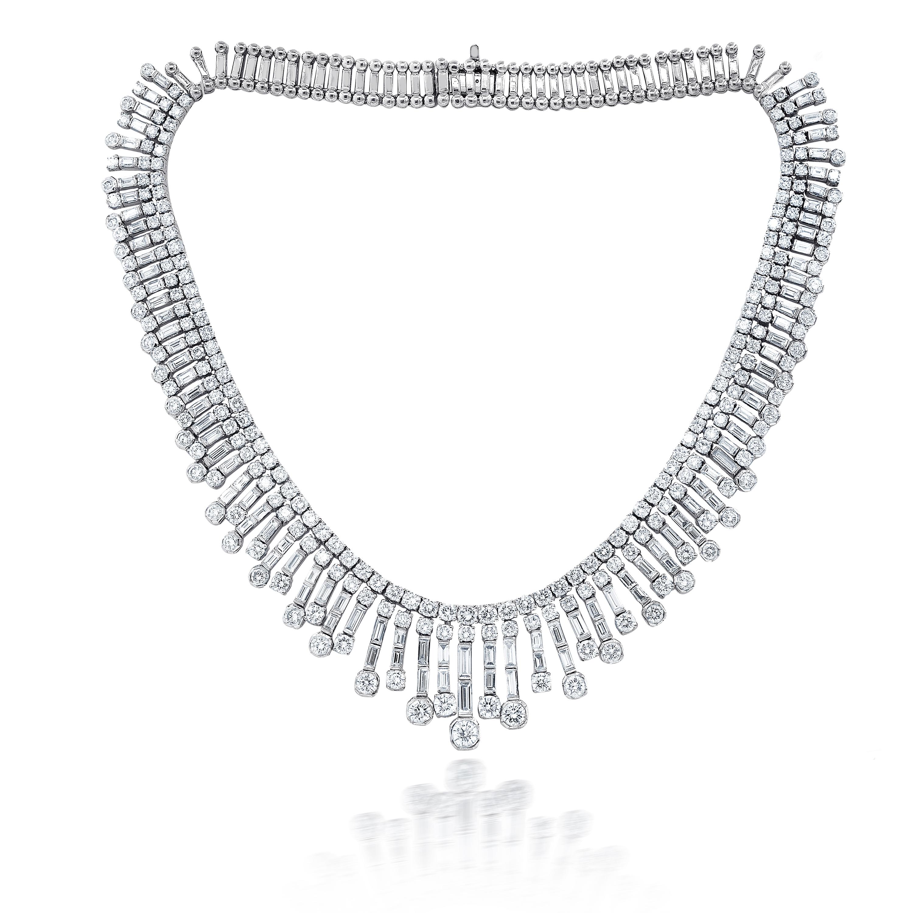 Multi-Strand Diamond Necklaces, features 30.00 Carats of diamonds, F-G in color and VVS-VS in Clarity  
Crafted in Platinum.
Comes with Gemological report  
