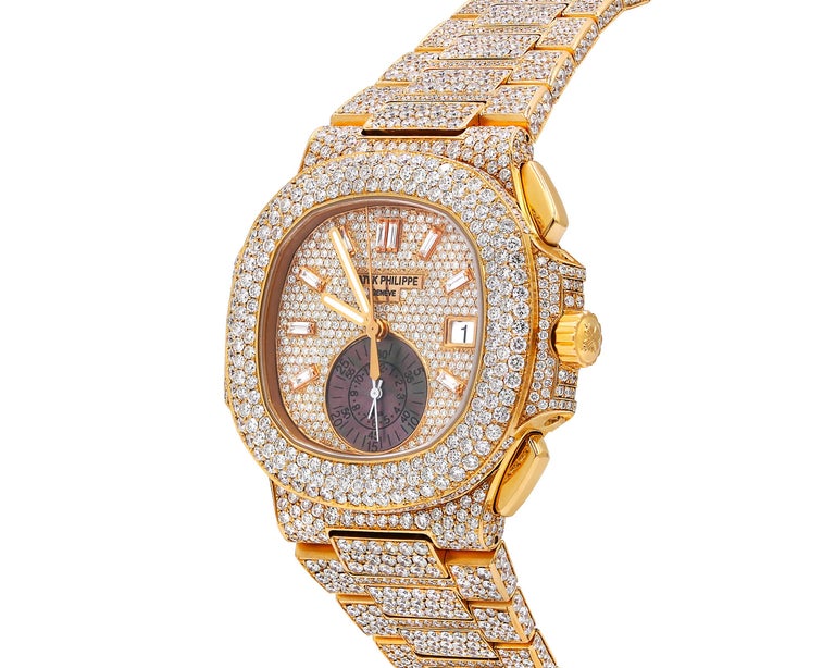 Patek Philippe 5719 Nautilus 18k Rose Gold All Diamond Pave Watch at  1stDibs