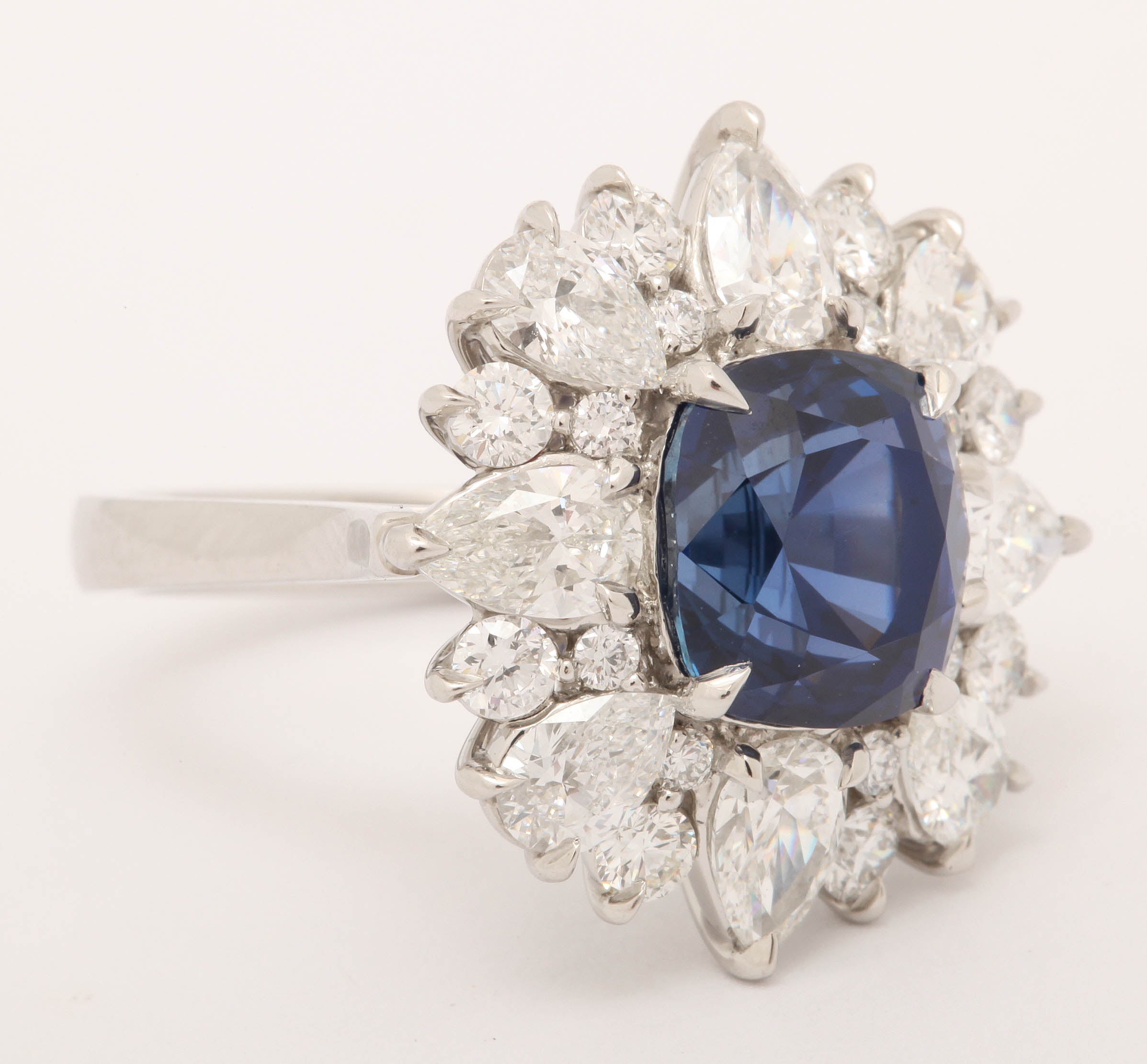 Unheated GIA Cert 5.98 Carat Burmese Sapphire Diamond Platinum Ring In New Condition For Sale In New York, NY