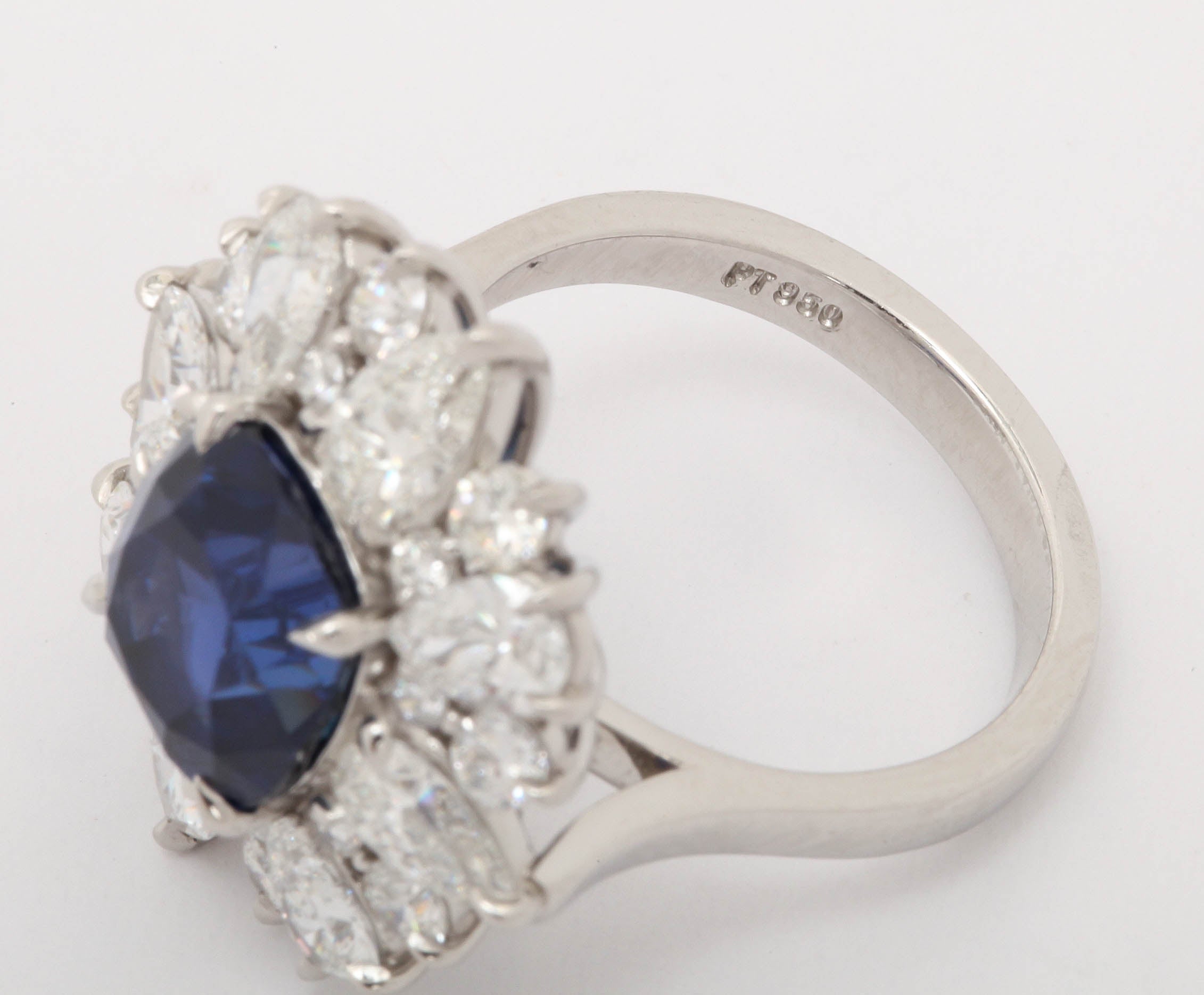 Unheated GIA Cert 5.98 Carat Burmese Sapphire Diamond Platinum Ring For Sale 1