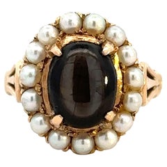 14k Black Star Sapphire Pearl Ring