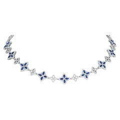 Roberto Coin - White Gold Royal Blue Sapphire Floral Motif Chain Necklace