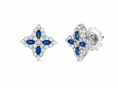 Roberto Coin - Boucles d'oreilles en or blanc ornées d'un motif floral en saphir bleu royal