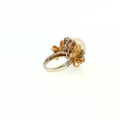 14k South Sea Pearl Cocktail Ring with Diamond Bow Motif