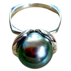Incredible Color Tahitian Pearl 14k White Gold Ring