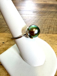 Incredible Color Tahitian Pearl 14k White Gold Ring