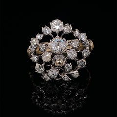 14k Yellow Gold and Silver 1800's Old Mine Cut Diamond Ring