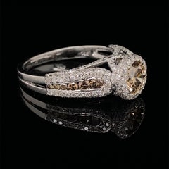 14K White Gold Champagne and White Diamond Engagement Ring