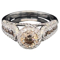 14K White Gold Champagne and White Diamond Engagement Ring