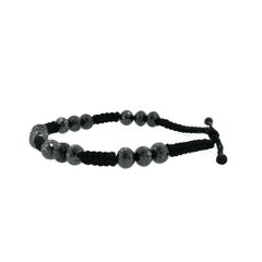 Verstellbares Makramee-Armband mit facettierten schwarzen Diamanten (33 Karat) und Perlen
