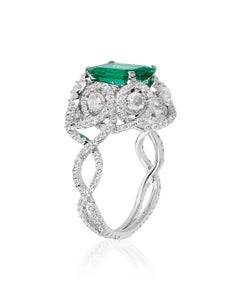 Untreated Colombian Emerald and Diamond Ring