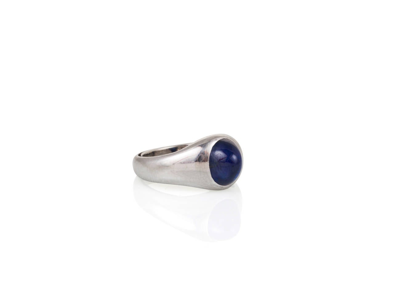 Blue Sapphire Cabochon Platinum Gypsy Dome Ring